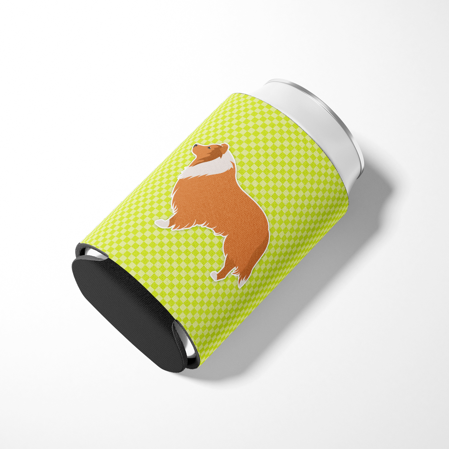 Caroline's Treasures BB3816CC Collie Checkerboard Green Can or Bottle Hugger, Can Hugger, multicolor
