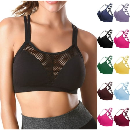 CFLVAEK Plus Size Women s Sports Bras High Impact Running Workout Bras Criss Cross Back Strappy Sports Bra Breathable Wireless Yoga Bras 2025 Size L