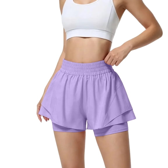 Dwellite Running Shorts for Women High Waisted Quick Dry Butterfly Flowy Athletic Gym Yoga with Pockets Light Purple M