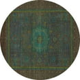 thumbnail image 1 of Ahgly Company Machine Washable Indoor Round Abstract Turquoise Blue Modern Area Rugs, 4' Round, 1 of 4