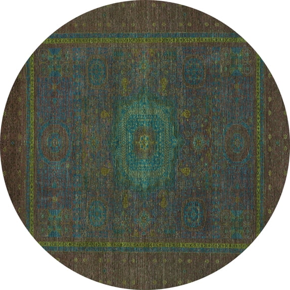 Ahgly Company Machine Washable Indoor Round Abstract Turquoise Blue Modern Area Rugs, 4' Round