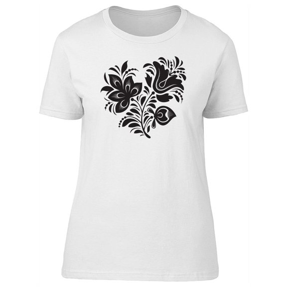 Flower Silhouettes In Onyx Art T-Shirt Women -Image by Shutterstock, Female XX-Large