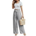thumbnail image 2 of Anygrew Women Casual Wide Leg Pants High Waisted Business Work Casual Pants Loose Flowy Beach Palazzo Pants, 2 of 5