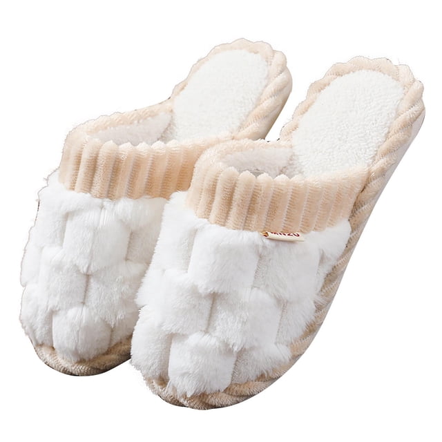 Pisexur House Slippers for Woman Keep Warm and Non-Slip Slippers Contrast Color Plush Warm Home Indoor Slippers & Comfortable and Durable House Slippers for Woman