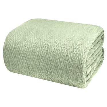 Infinitee Xclusives Cotton Thermal Blanket, Premium Cotton Blanket, Traditional Home Decor, Green Herringbone, Queen