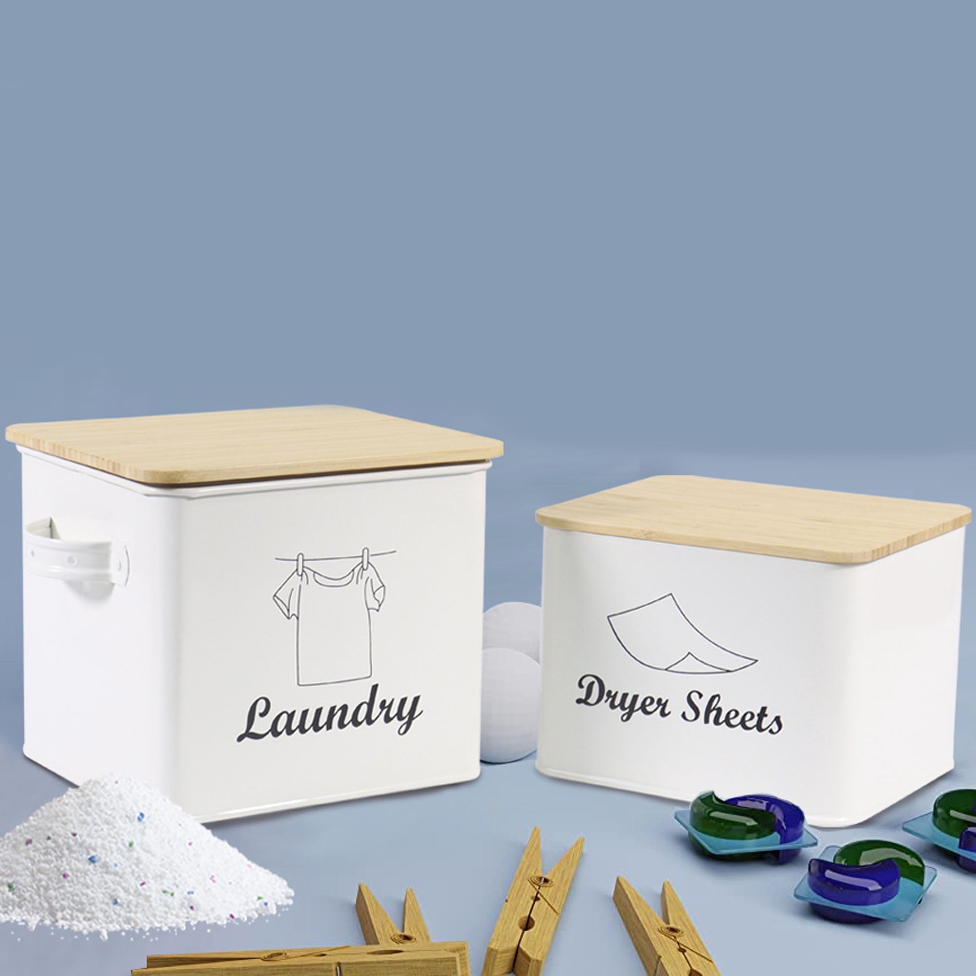 Pethiy Laundry Detergent Container for Powder, Beads, and Pods, Dryer Sheet Holder, White Laundry Canister for Bathroom Organizing and Storage