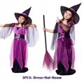 thumbnail image 1 of Baby Girls Halloween Purple Witch Costume Children Cosplay Red Hood Dress Princess Party Cosplay Dress Cape with Pumpkin Bag, 1 of 4