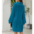 thumbnail image 3 of Vestido De Suéter Para Mujer Cuello Alto De Punto De Cable Color Puro Forma Suelta Suéter De Túnica Para Mujer Para Citas Fiesta Calle Azul L, 3 of 6