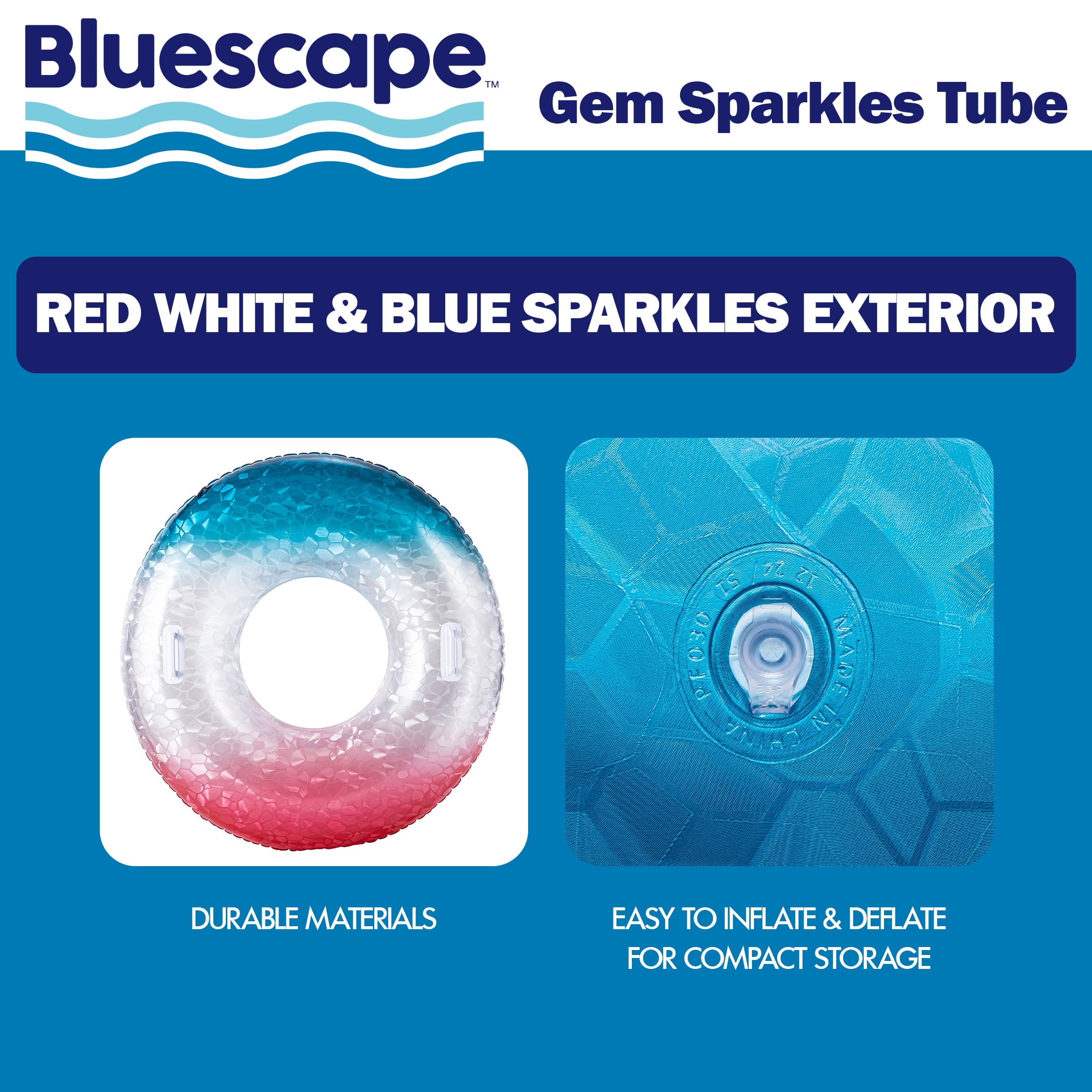 Bluescape Patriotic Gem Sparkle Inflatable Tube Pool Float, Age 9+, Red, White and Blue