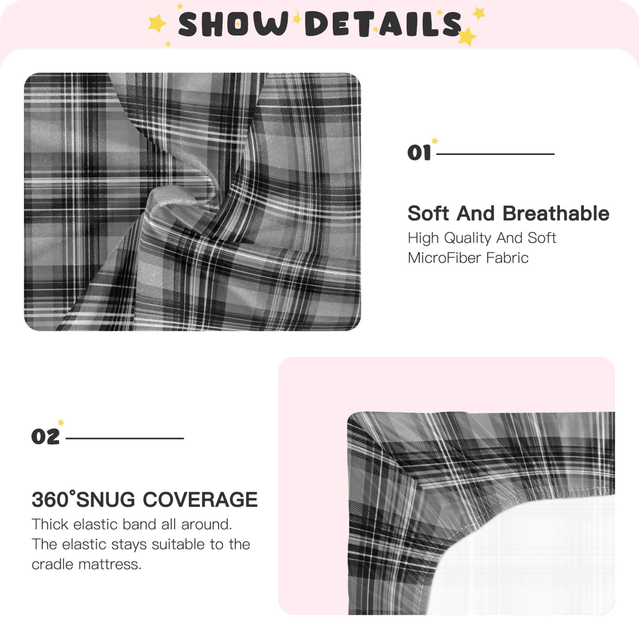 Baby Essentials 52”x 28”- Standard Cotton-like Modal Elastic- Gray-black Pattern Design Crib Sheets for Newborns and Toddlers