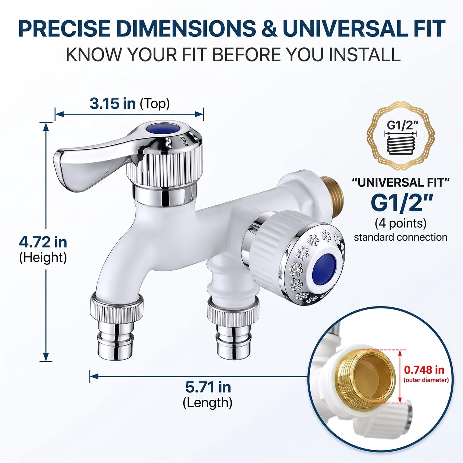 Dual Outlet Washing Machine Faucet, 3/4-Inch Plastic Quick Connect ...