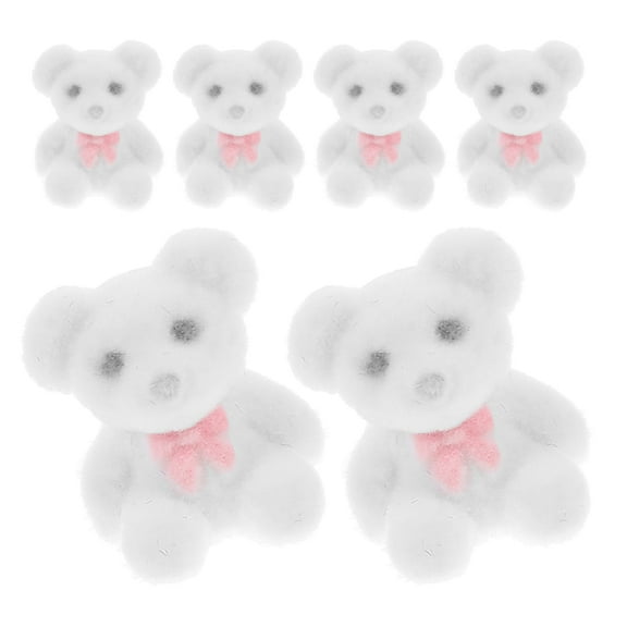 PAMINGONO Miniature Flocked Bears White 6Pcs Miniature Bears Toy