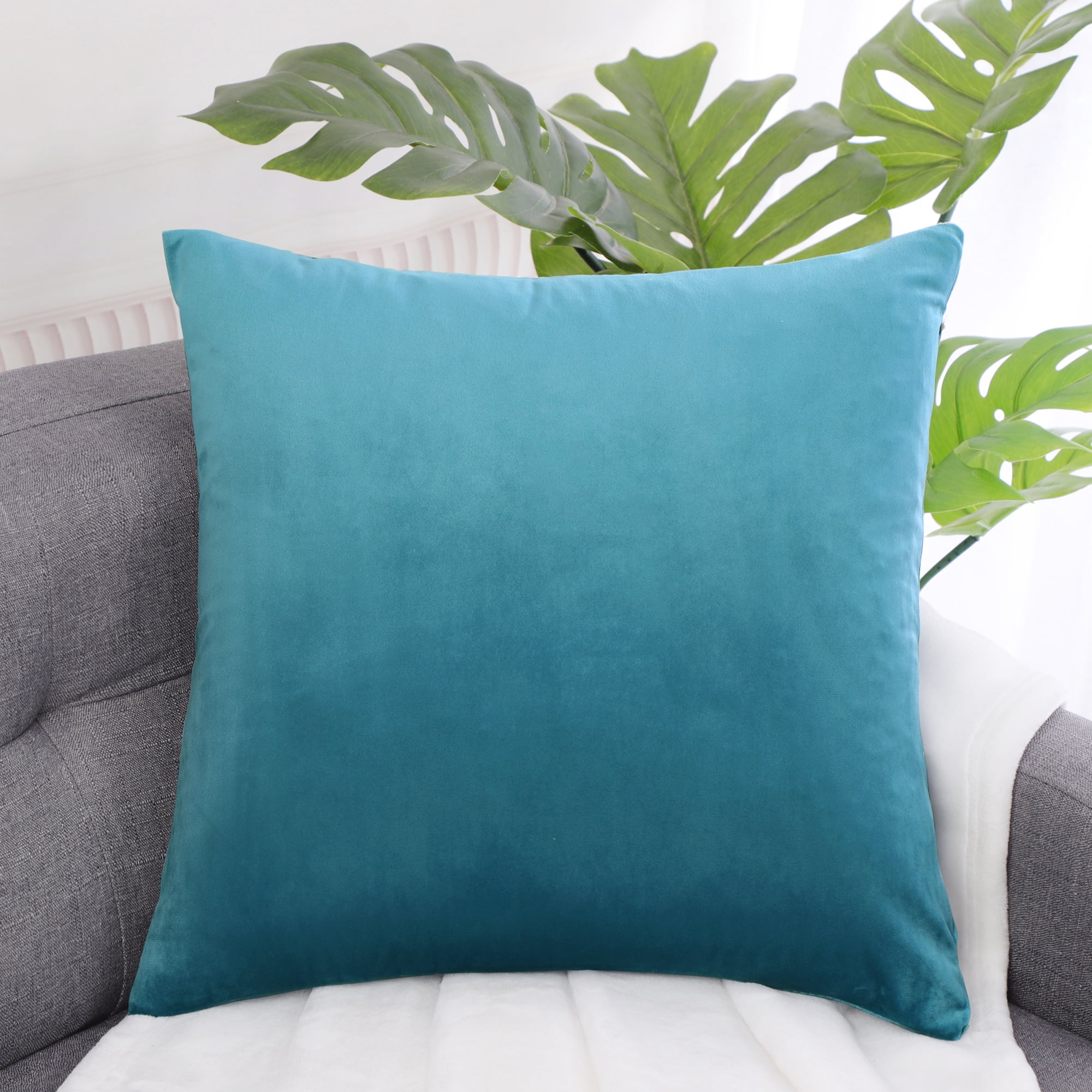 Unique Bargains Luxury Euro Velvet Square Decorative Throw Pillow Cover, 18" x 18" Teal Blue
