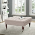 thumbnail image 3 of Abble 34in Square Beige Tufted Upholstered Indoor Cocktail Ottoman Living Room Coffee Table with Wheels, 3 of 6