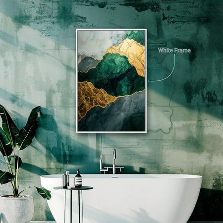Emerald Green Poster Abstract Wall Art Gold And Gray Liquid Poster Expressionism Luxury Wall Decor Ready To Hang, Unframed Poster Size 8x12