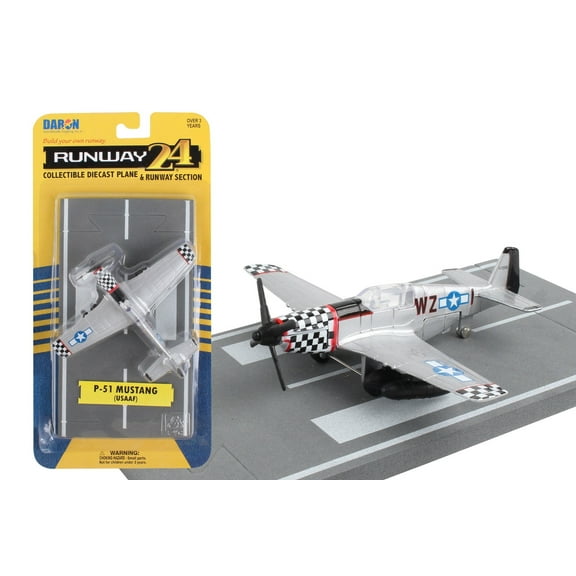North American P-51 Mustang Fighter Aircraft Silver Met "US Army Air Force" w/Runway Section Diecast Model Airplane by Runway24