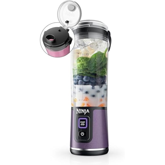 Ninja Blast Licuadora Portatil Recargable para Smoothies,Batidos,Ninja frappe de cable desmontable USB tipo C, vaso licuadora de 532ml(18 oz) Negro(Reacondicionado) (Púrpura Metálico)