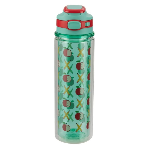 Apples and Pencils Plastic Tumbler with Chugger Lid, Teal, 20 oz, Valentine's Day by Way To Celebrate