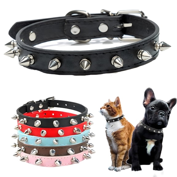 Mumup Spiked Puppy Dog Collar Soft Pu Leather Mushrooms Rivet Spike Stud Studded Cat Collars Adjustable for Girl Boy Pet Kitten