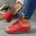 thumbnail image 2 of Rokment Womens Orthopedic Gladiator Dressy Slip on Sandals with Arch Support Comfortable Fashion Casual Peep Toe High Heels Walking Slides Summer Shoes Red Size 9.5, 2 of 5