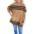 thumbnail image 1 of Chandail pour Femmes Automne/hiver Col Roulé Tricoté Manches Chauve-Souris Design Rayé, 1 of 5