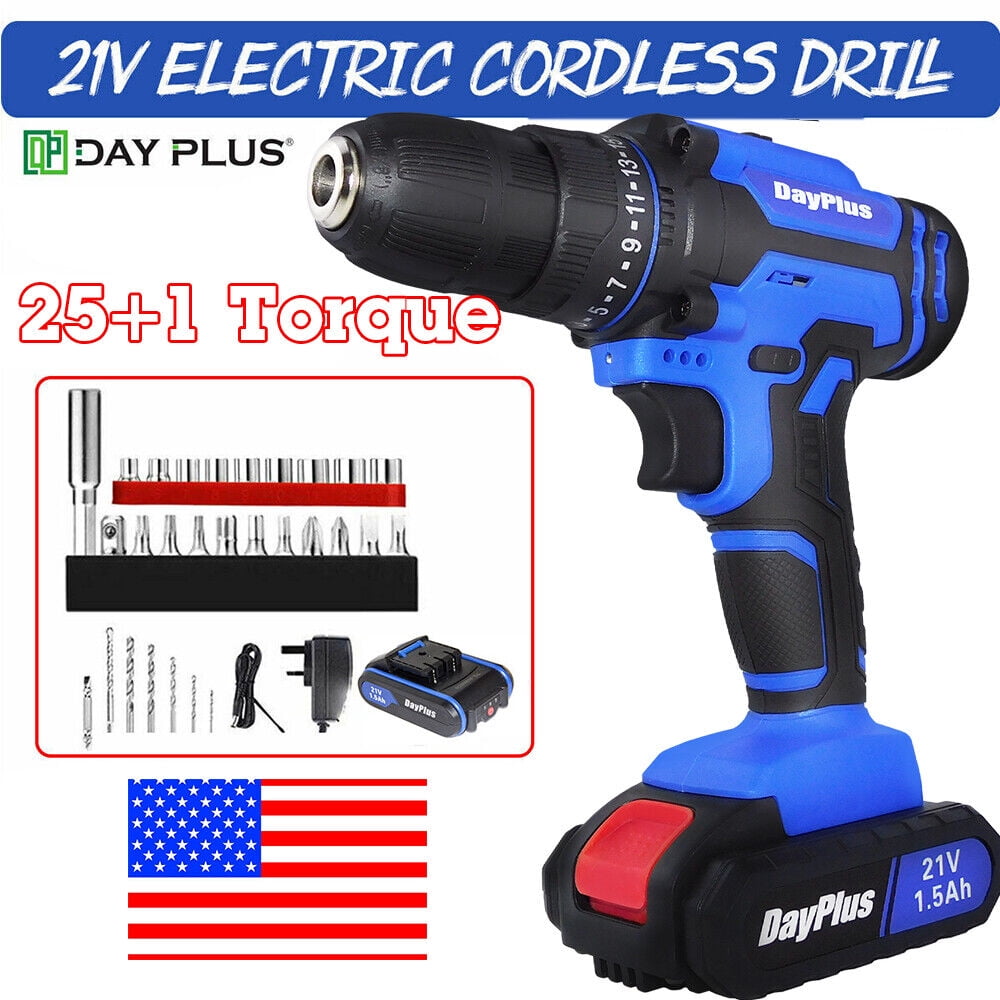 Dayplus Cordless Drill W/ Battery & Charger Impact Drill Set For Home