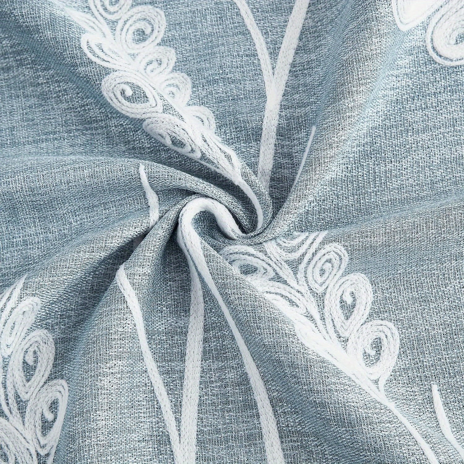 1pc Embroidery Faux Linen Blackout Wide Curtains Grommet Drape for Bedroom, Living Room Patio Door
