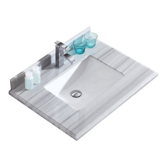 Laviva 313SQ1H-30-WS 0.71 x 22.05 x 30 in. Forever Single Hole White Stripes Marble Countertop with Rectangular Ceramic Sink