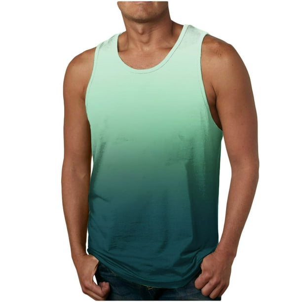 Hombres Casual Gradación Impresión sin Mangas Pullover Cuello Redondo Tanque Deportivo