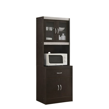 - Hodedah Kitchen Cabinet with Top and Bottom Enclosed Cabinet Space, plus 1-Drawer in Chocolate-Grey