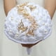 thumbnail image 4 of XmhyTop Ramo de novia para boda, dama de honor, rosa de satén, perlas artificiales, cintas de satén, ramo de flores para boda, azul oscuro-A, 4 of 5