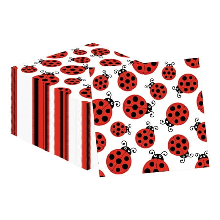 40pcs Ladybug Paper CORNET Napkins Fancy Cute Ladybug Lunch Tableware Disposable Paper Napkin Set Black Red Little Lady Beetle Party Themed for Girls Boys Birthday Baby Shower Party Supplies