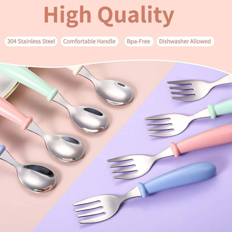 6 Pieces Toddler Utensils Stainless Steel Baby Forks and Spoons Silverware Set Kids Silverware Children's Flatware Kids Cutlery Set with Round Handle