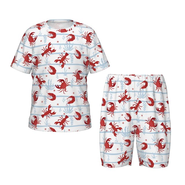 Balery Cartoon Lobsters Conjunto de Pijama Infantil de Manga Corta con Estampado – Ropa de Dormir de Algodón Suave-4X-Large