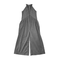 thumbnail image 7 of Women's Cotton Halter Deep V‑Neck Wide‑Leg Jumpsuit Sleeveless Loose‑Fit Casual One‑Piece Pants with Side Pockets Dark Gray XXL(XXL), 7 of 7