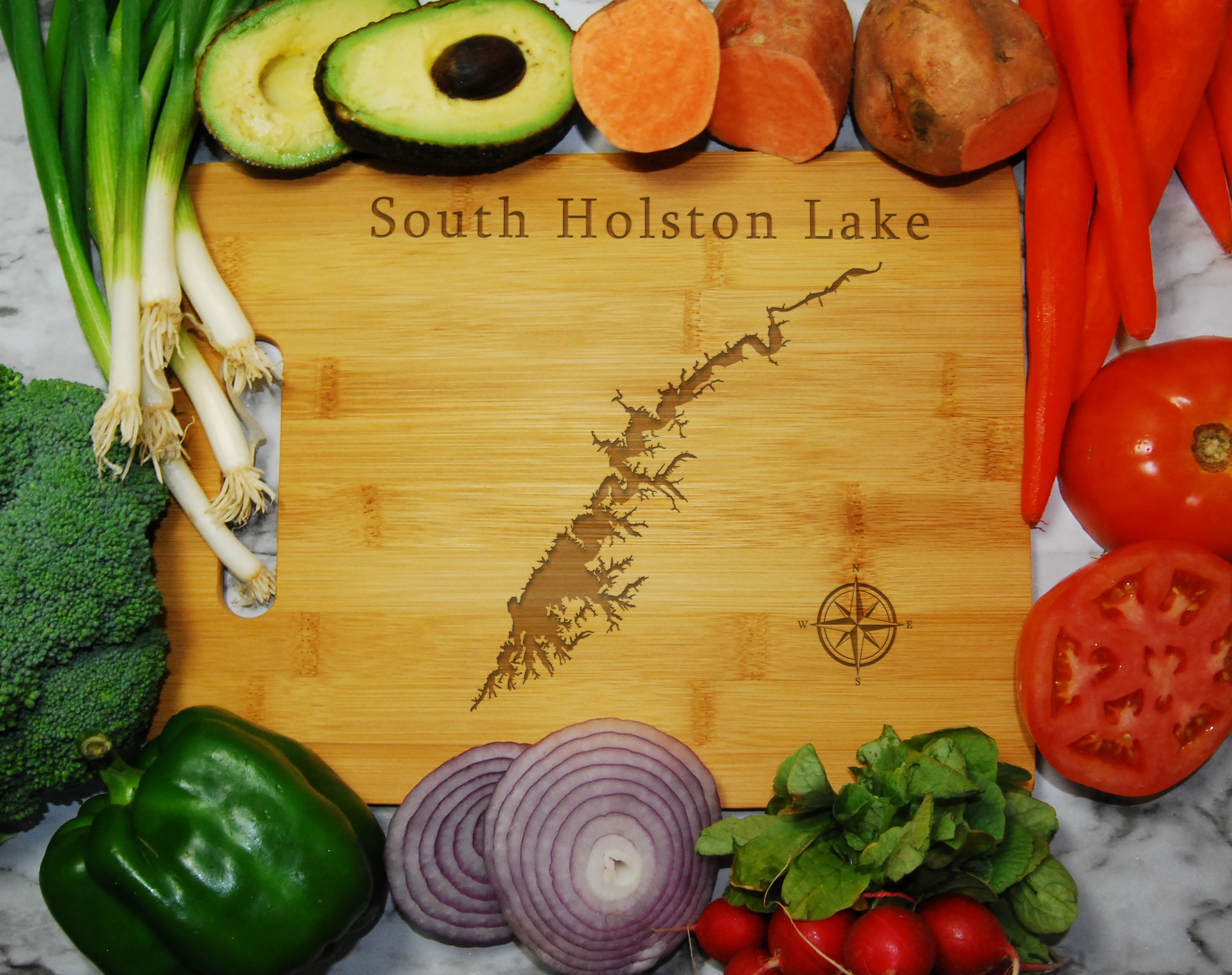 South Holston Lake Map Engraved Bamboo Cutting Board 9.75x13.75 inches Tennessee 