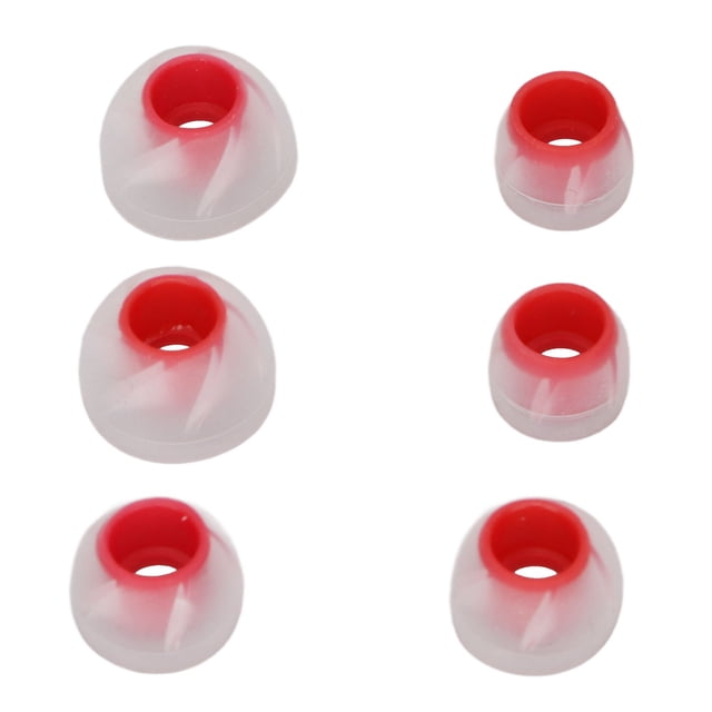 6 tapones de silicona para auriculares, suaves y con aislamiento de ruido, de 3 tamaños, para orificios de sonido de 4,5 a 6,5 mm, color rojo transparente.