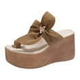 thumbnail image 5 of Rokment Women's Platform Wedge Flip Flops Delicate-Bee Bowknot Fashion Casual Suede Extra Chunky High Heels Slip on Backless Dress Sandals Comfortable Walking Slides Summer Shoes Khaki Size 6.5, 5 of 6