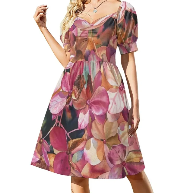 Vestido de noche de manga corta con hortensias brillantes, vestidos de verano de lujo, falda