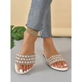 thumbnail image 4 of Women Rhinestone & Faux Pearl Decor Slide Sandals, Fashion Summer Flat Sandals, 4 of 4