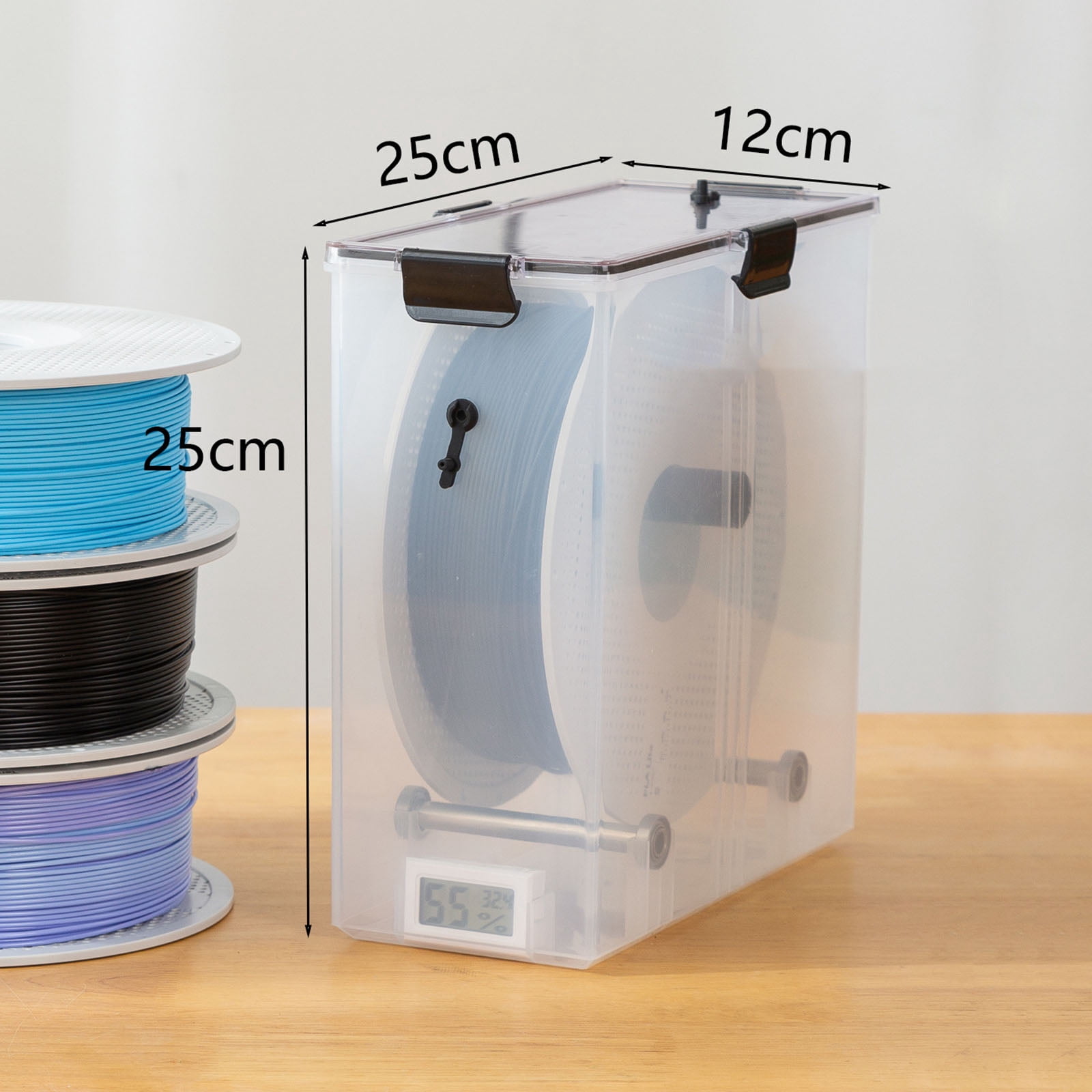 Compact Filament Storage Case Featuring Visible Body For Easy Monitoring Of 3D Printing Supply stage