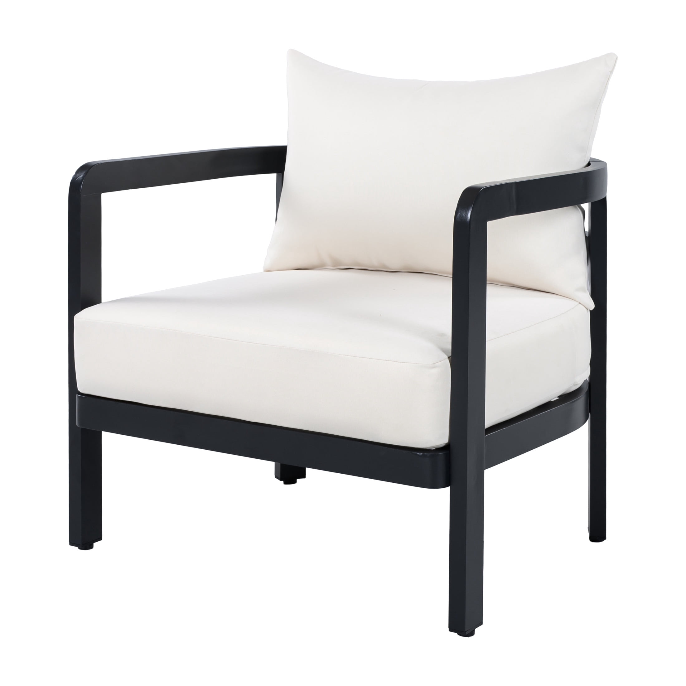 Christopher Knight Home Outdoor Lounge Chair, Aluminum Frame with Cushions, Black + Beige