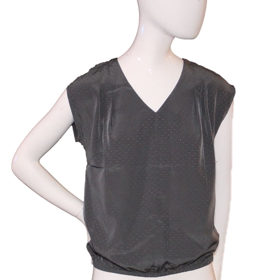 Lands' End Size 00 Petite Short Sleeve Textured Polyester Blouse, Soapstone