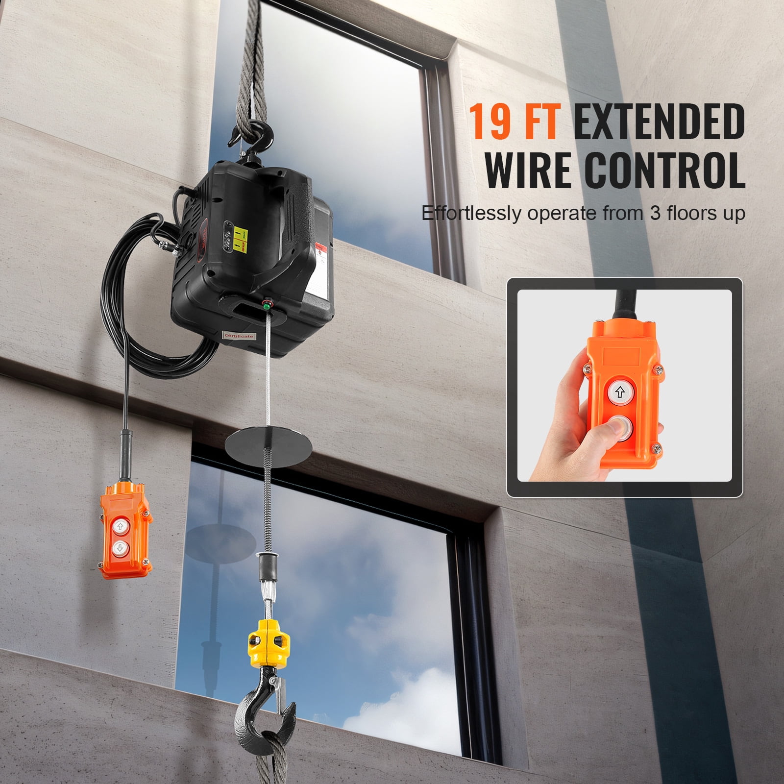 KFFKFF 2-in-1 Portable Electric Hoist Power Winch 1100 lbs Wired Remote Control