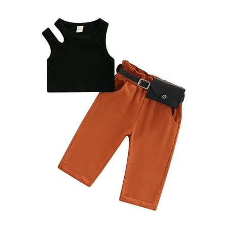 

Qtinghua Toddler Baby Girls Summer Outfits Sleeveless Ribbed Tank Tops Elastic Waist Pants 2Pcs Clothes Black 4-5 Years