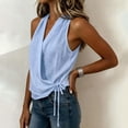 thumbnail image 6 of Blue Linen Wrap Top for Women Side Tie V Neck Loose Fit Cotton Sleeveless Shirts Casual Summer Cotton Vacation Tops, 6 of 6
