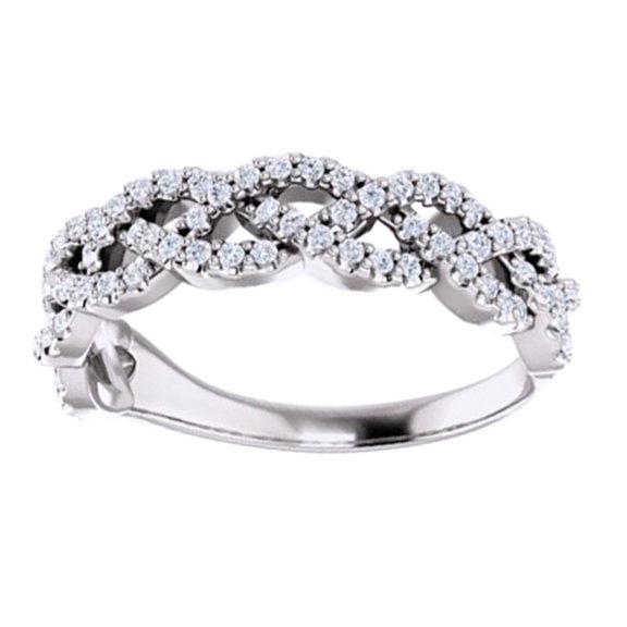 AFFY Round Cut White Natural Diamond Twisted Band Ring In 14K Solid White Gold (0.33 Ct), Size-4