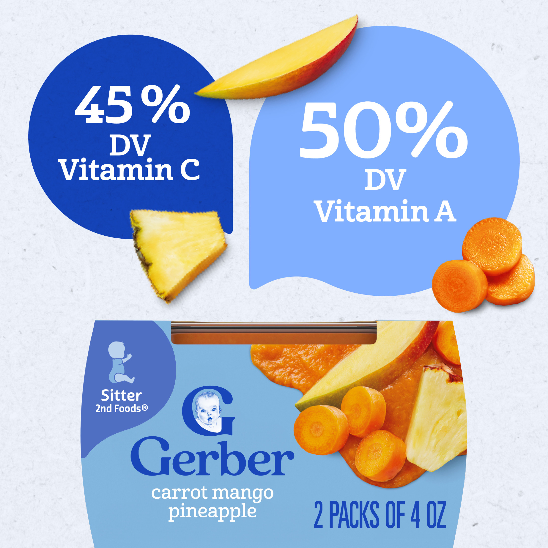 Gerber 2nd Foods, Carrot Mango Pineapple Baby Food, 4 oz Tubs (2 Pack)