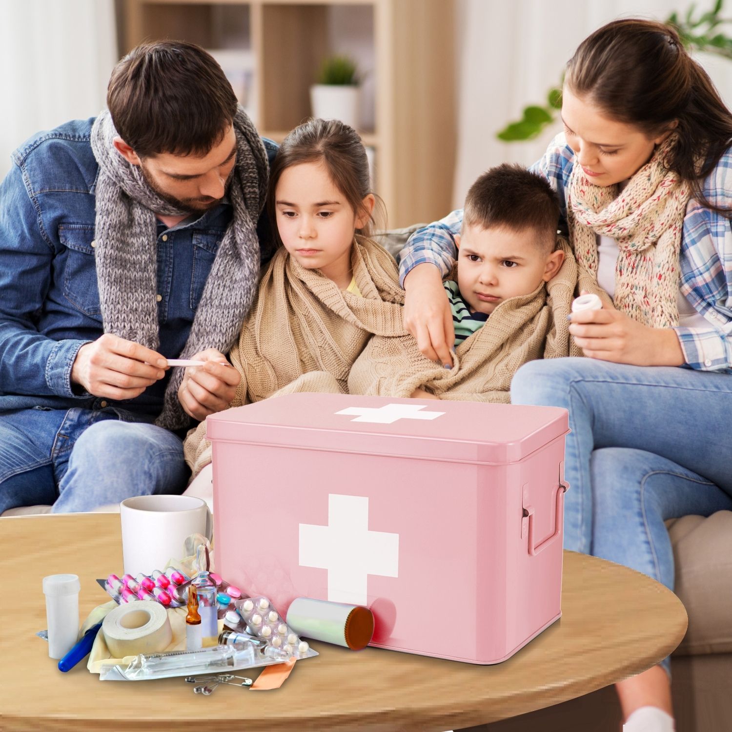  Flexzion First Aid Box Organizer, Empty 8.5 Inch Pink