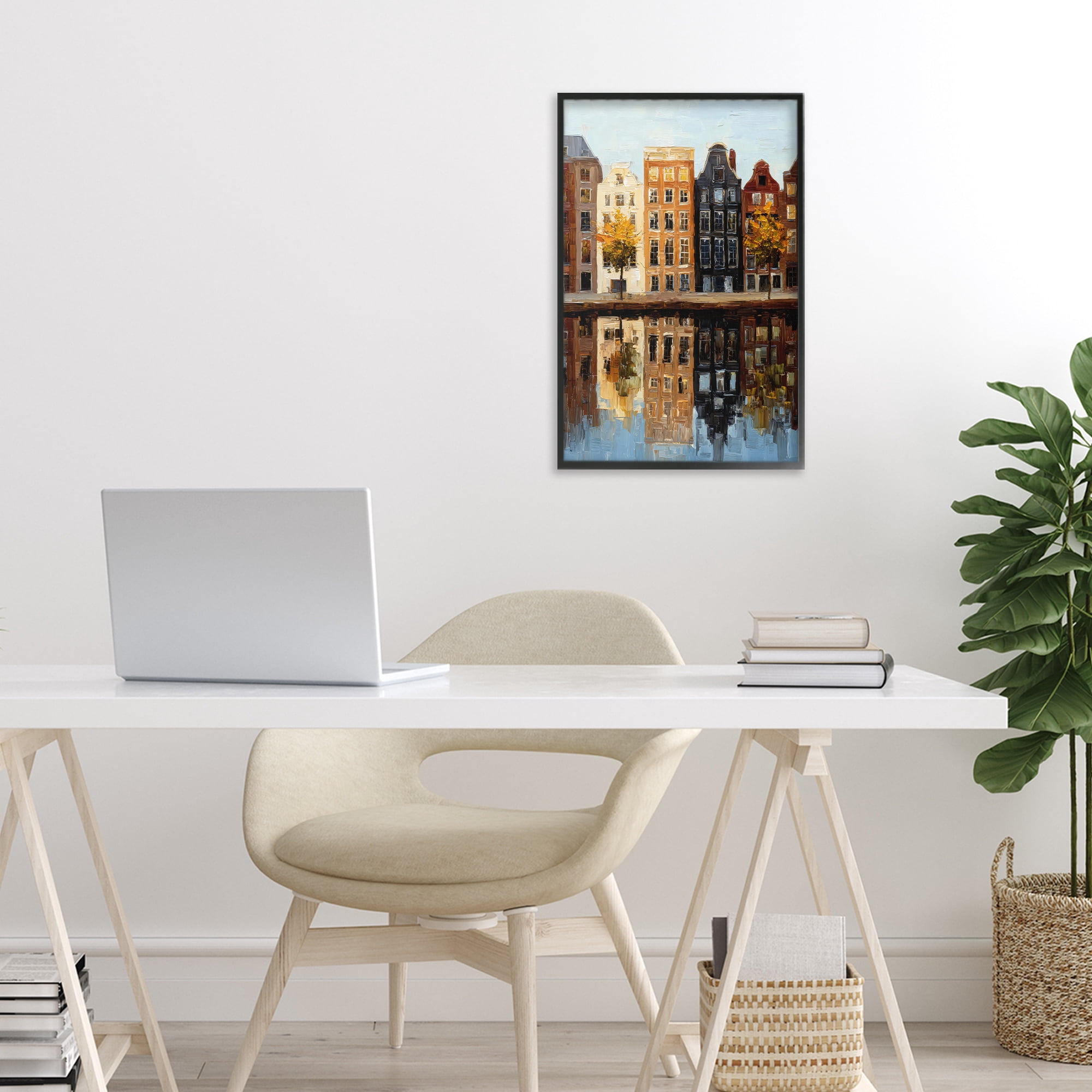 Stupell Industries City Reflection over Canal Black Framed Giclee Art, design by Petal Prints Design